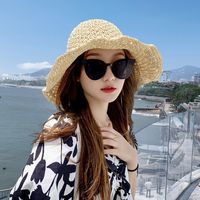 Women's Vacation Beach Simple Style Solid Color Flower Big Eaves Sun Hat Straw Hat main image 5