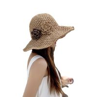 Women's Vacation Beach Simple Style Solid Color Flower Big Eaves Sun Hat Straw Hat main image 4