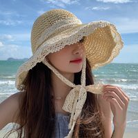 Women's Vacation Beach Sweet Bow Knot Lace Big Eaves Straw Hat main image 4