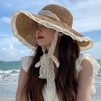 Women's Vacation Beach Sweet Bow Knot Lace Big Eaves Straw Hat main image 2