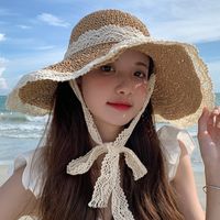 Women's Vacation Beach Sweet Bow Knot Lace Big Eaves Straw Hat main image 3