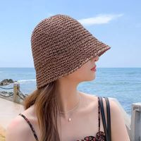 Women's Vacation Beach Solid Color Braid Big Eaves Bucket Hat Straw Hat main image 1