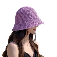 Women's Vacation Beach Solid Color Braid Big Eaves Bucket Hat Straw Hat main image 2