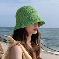Women's Vacation Beach Solid Color Braid Big Eaves Bucket Hat Straw Hat main image 3