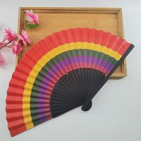 Fashion Bamboo Plastic Rainbow Color Folding Fan Wholesale main image 1
