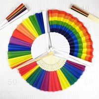 Fashion Bamboo Plastic Rainbow Color Folding Fan Wholesale main image 2