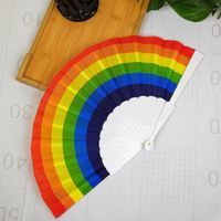 Fashion Bamboo Plastic Rainbow Color Folding Fan Wholesale main image 3
