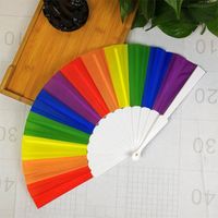 Fashion Bamboo Plastic Rainbow Color Folding Fan Wholesale sku image 2