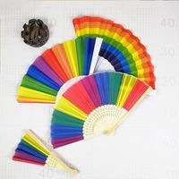 Fashion Bamboo Plastic Rainbow Color Folding Fan Wholesale main image 5