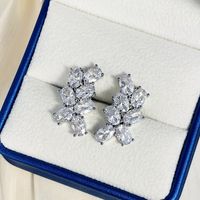 1 Paire Élégant Feuille Fleur Incruster Le Cuivre Zircon Boucles D'Oreilles main image 5