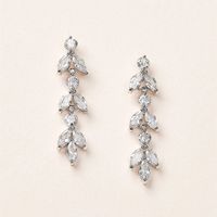 1 Pair Elegant Shiny Leaves Inlay Copper Zircon Drop Earrings sku image 1