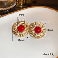 1 Pair Retro Simple Style Round Plating Inlay Copper Artificial Gemstones Ear Studs main image 2