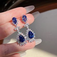 1 Pair Simple Style Classic Style Water Droplets Flower Inlay Copper Zircon Drop Earrings main image 1