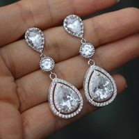 1 Pair Vintage Style Shiny Water Droplets Inlay Copper Zircon Drop Earrings main image 1