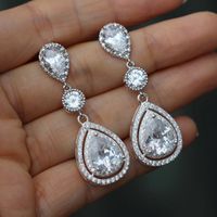 1 Paire Style Vintage Brillant Les Gouttelettes D'Eau Incruster Le Cuivre Zircon Boucles D'oreilles main image 1