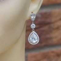 1 Paire Style Vintage Brillant Les Gouttelettes D'Eau Incruster Le Cuivre Zircon Boucles D'oreilles main image 3