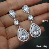 1 Pair Vintage Style Shiny Water Droplets Inlay Copper Zircon Drop Earrings main image 2