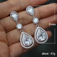 1 Paire Style Vintage Brillant Les Gouttelettes D'Eau Incruster Le Cuivre Zircon Boucles D'oreilles main image 2