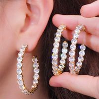 1 Pair Simple Style Shiny C Shape Inlay Copper Zircon Ear Studs main image 4