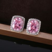 1 Pair Simple Style Rectangle Inlay Copper Zircon Ear Studs main image 4