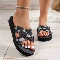 Women's Roman Style Plaid Round Toe Slides Slippers main image 1