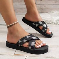 Women's Roman Style Plaid Round Toe Slides Slippers sku image 5