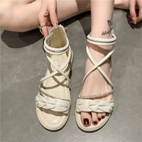Women's Casual Solid Color Rhinestone Round Toe Roman Sandals main image 3
