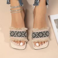 Women's Casual Vacation Color Block Square Toe Slides Slippers Beach Sandals sku image 1