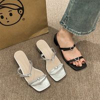 Women's Casual Solid Color Square Toe Ankle Strap Sandals main image 1
