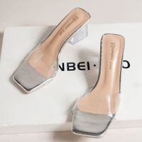 Women's Casual Solid Color Square Toe High Heel Slippers sku image 9