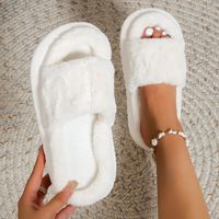 Women's Casual Solid Color Round Toe Slides Slippers Plush Slippers main image 1