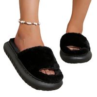Women's Casual Solid Color Round Toe Slides Slippers Plush Slippers main image 4