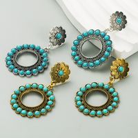 1 Pair Vintage Style Vacation Ethnic Style Round Plating Inlay Alloy Turquoise Drop Earrings main image 1