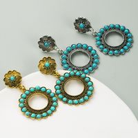 1 Pair Vintage Style Vacation Ethnic Style Round Plating Inlay Alloy Turquoise Drop Earrings main image 3