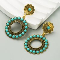 1 Pair Vintage Style Vacation Ethnic Style Round Plating Inlay Alloy Turquoise Drop Earrings main image 4