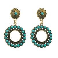 1 Pair Vintage Style Vacation Ethnic Style Round Plating Inlay Alloy Turquoise Drop Earrings sku image 1