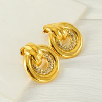 1 Pair Elegant Simple Style Geometric Inlay Titanium Steel Rhinestones 18K Gold Plated Drop Earrings main image 1