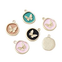 High-Grade Alloy Dripping Oil Round Butterfly Personality Small Pendant Earrings Necklace Diy Handmade Ornament Pendant Parts main image 5