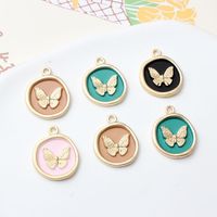 High-Grade Alloy Dripping Oil Round Butterfly Personality Small Pendant Earrings Necklace Diy Handmade Ornament Pendant Parts main image 1