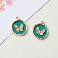High-Grade Alloy Dripping Oil Round Butterfly Personality Small Pendant Earrings Necklace Diy Handmade Ornament Pendant Parts sku image 2