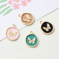 High-Grade Alloy Dripping Oil Round Butterfly Personality Small Pendant Earrings Necklace Diy Handmade Ornament Pendant Parts main image 4