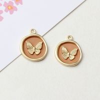 High-Grade Alloy Dripping Oil Round Butterfly Personality Small Pendant Earrings Necklace Diy Handmade Ornament Pendant Parts sku image 1