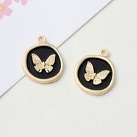 High-Grade Alloy Dripping Oil Round Butterfly Personality Small Pendant Earrings Necklace Diy Handmade Ornament Pendant Parts sku image 3