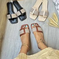 Women's Elegant Commute Color Block Square Toe Slides Slippers Beach Sandals main image 1