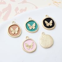High-Grade Alloy Dripping Oil Round Butterfly Personality Small Pendant Earrings Necklace Diy Handmade Ornament Pendant Parts main image 3