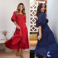 Women's Regular Dress Simple Style Boat Neck Short Sleeve Solid Color Maxi Long Dress Daily main image 6