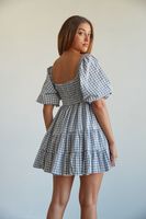 Women's Princess Dress Casual Square Neck Pleated Short Sleeve Plaid Above Knee Holiday Daily main image 4