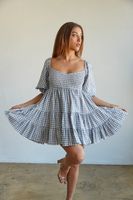 Women's Princess Dress Casual Square Neck Pleated Short Sleeve Plaid Above Knee Holiday Daily main image 5