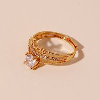 Wholesale Elegant Lady Modern Style Letter Copper Inlay Gold Plated Rhinestones Rings main image 4