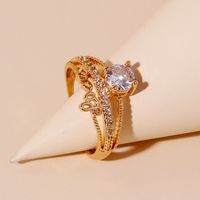 Wholesale Elegant Lady Modern Style Letter Copper Inlay Gold Plated Rhinestones Rings main image 7